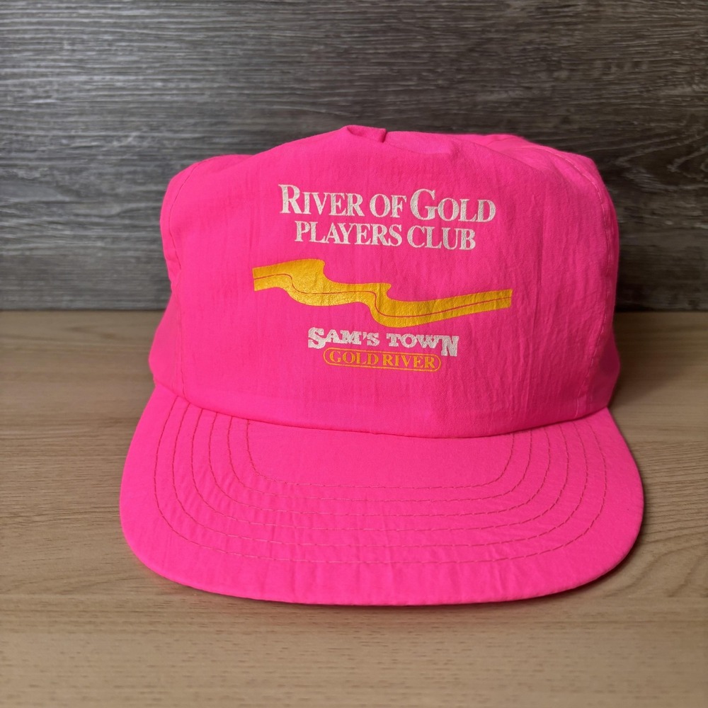 VINTAGE Sams Town Gold River Hat Cap Snap Back Pink Players Club Mens 90s